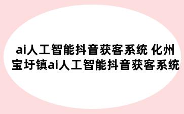 ai人工智能抖音获客系统 化州宝圩镇ai人工智能抖音获客系统怎么样